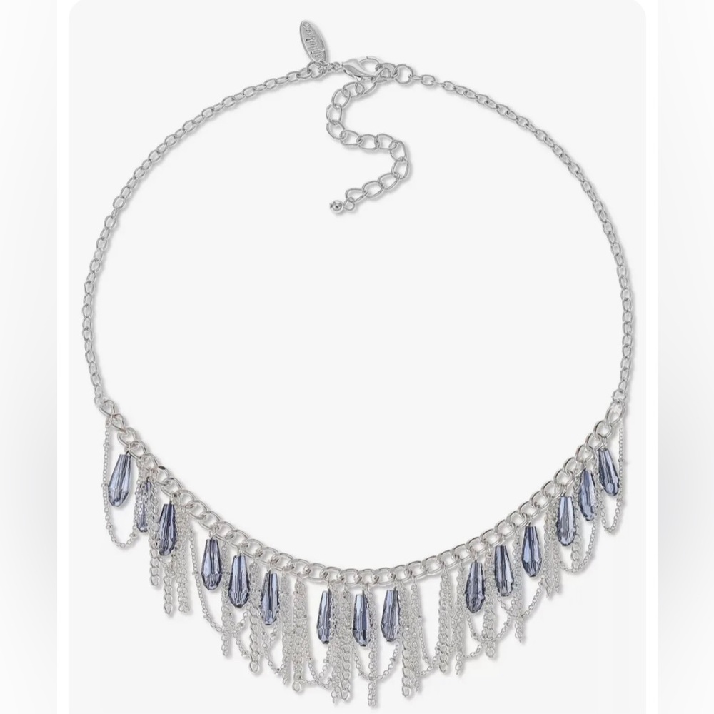 NEW STYLE & CO WOMENS Bead & Chain TOWER Statement Necklace SILVER & BLUE
